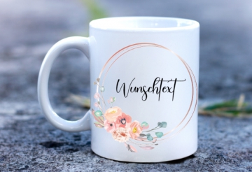 Tasse rosa Rahmen mit Wunschtext